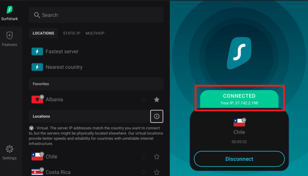 Connected to Surfshark